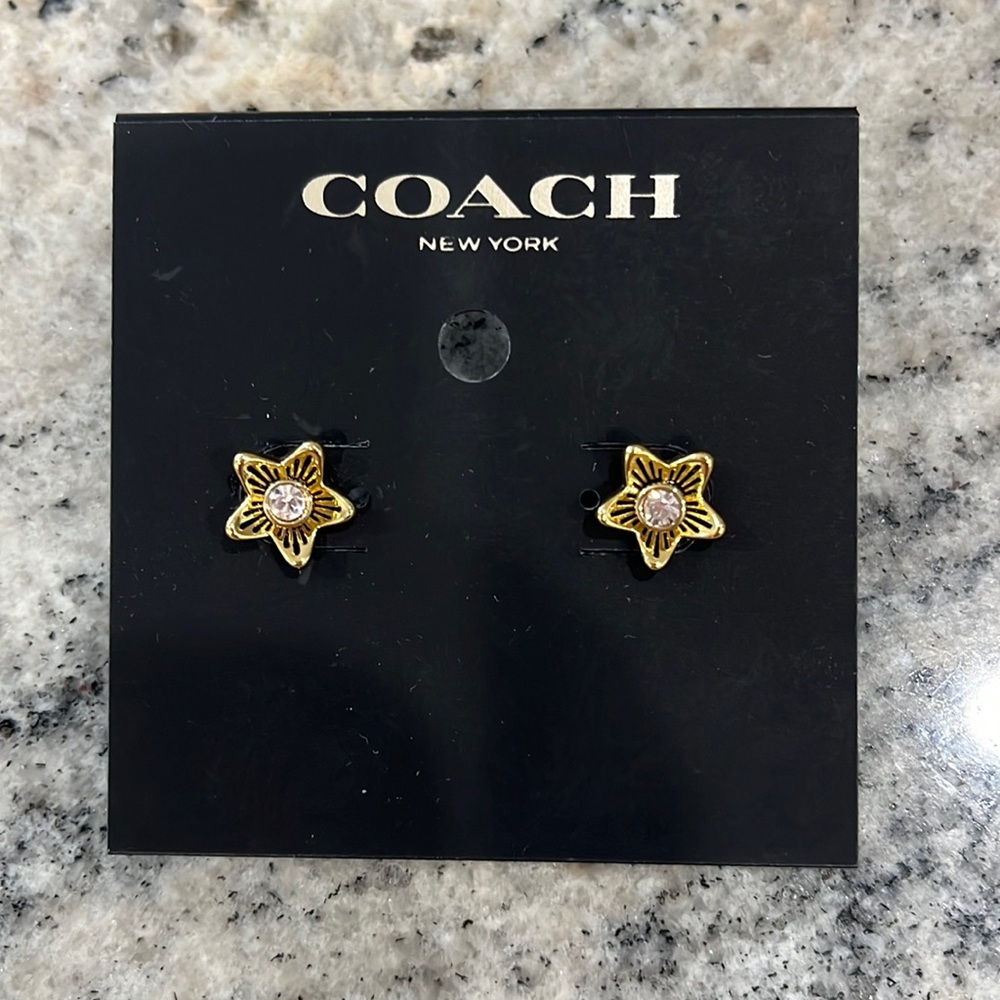 Coach gold colored stud ear rings